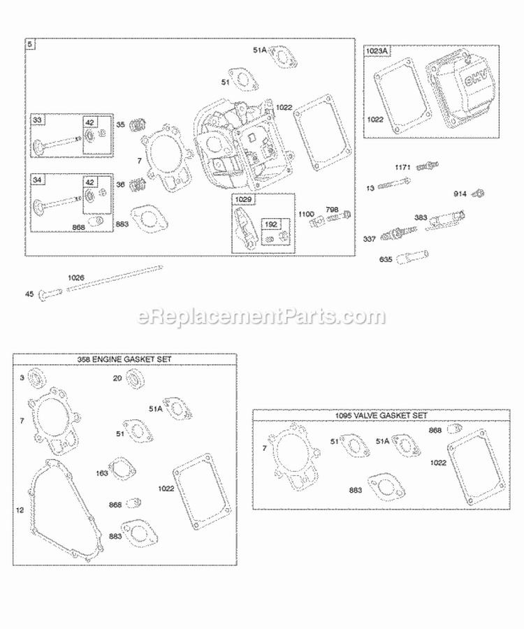Cylinder Head Gasket Set - Engine Gasket Set - Valve Valves Diagram and Parts List for 21X314-0110-E1  Briggs and Stratton Engine